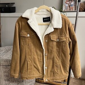 stradivarius Camel Corduroy Jacket with Cream Sherpa